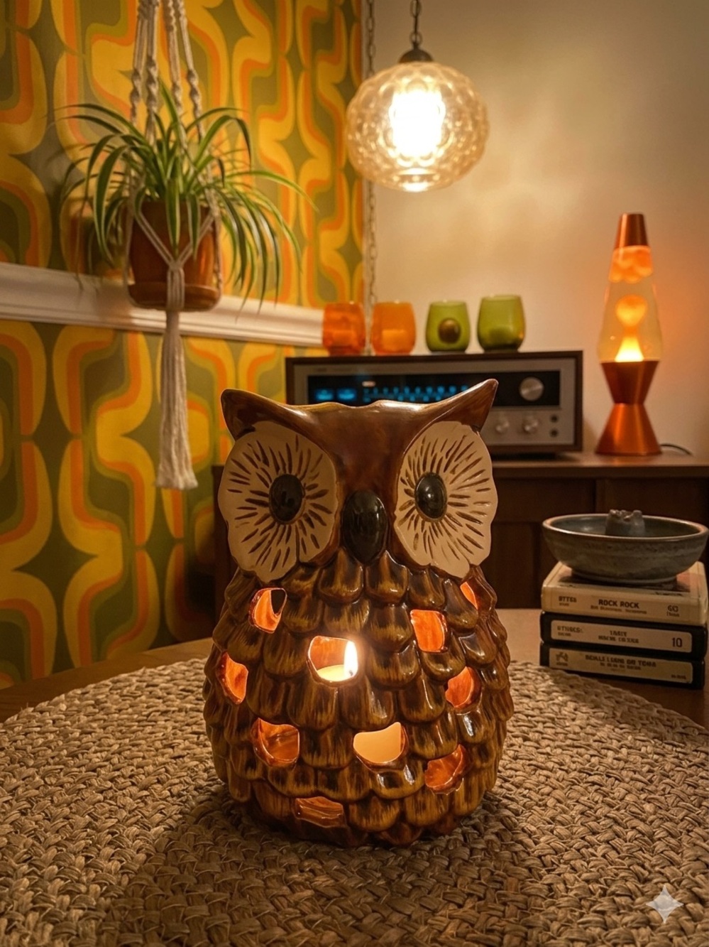 Ceramic Owl Votive Candle Holder Luminary